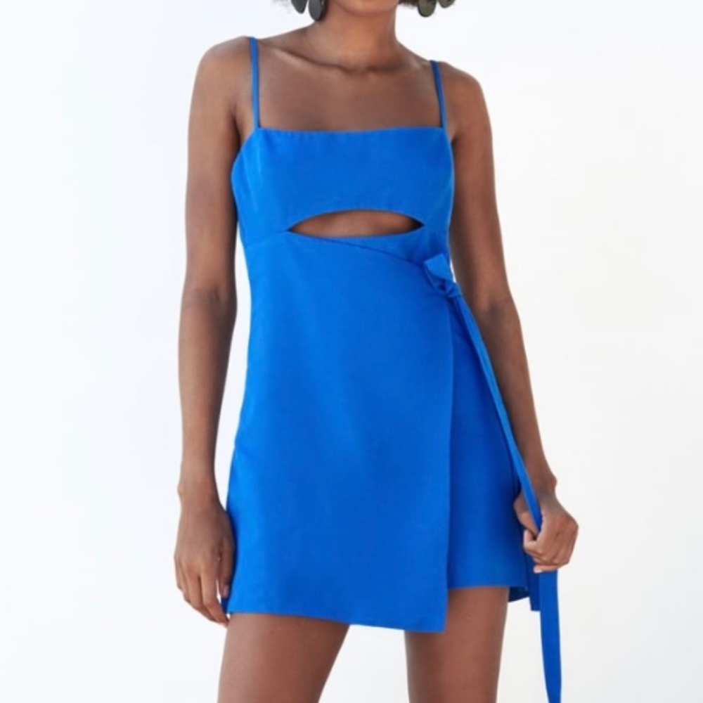 [BRAND NEW] ZARA Blue Linen Blend Jumpsuit Dress (Never Worn) - Size Small